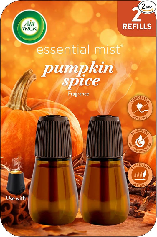 Air Wick Essential Mist Refill, 2ct, Pumpkin Spice, Fall Scent, Essential Oils, Air Freshener