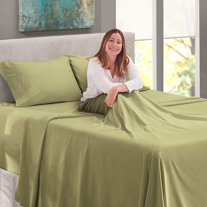 Nestl Twin XL Size Sheet Set, 4 Piece Extra Deep Pocket (18-24 inches), Microfiber, Hotel Luxury, Soft, Breathable, Wrinkle-Free, Easy to Care, Sage Green