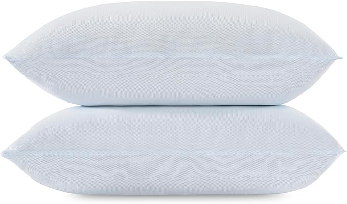 Serta Won't Go Flat Standard/Queen Size Set of 2 Down Alternative Cooling Bed Pillows, Extra Life Foam Core with Medium Support, Perfect for Back, Stomach or Side Sleepers, White