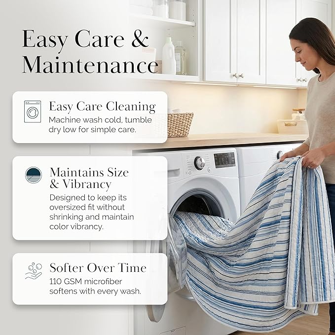 Southshore Fine Living, Inc. Twin/XL Quilt Bedding Set, Dorm Bedding Essentials, Stain Resistant, Machine Washable Striped Bedspread, Twin XL Comforter Set w/Pillow Sham, Blue Striped