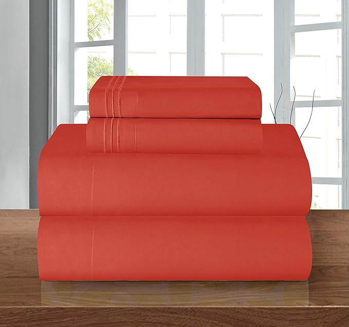 Elegant Comfort Luxury 1500 Premium Hotel Quality Microfiber 4-Piece Sheet Set - Wrinkle Resistant, All Around Elastic Fitted Sheet, Deep Pocket up to 16", Twin/Twin XL, Rust
