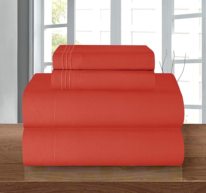 Elegant Comfort Luxury 1500 Premium Hotel Quality Microfiber 5-Piece Sheet Set - Wrinkle Resistant, All Around Elastic Fitted Sheet, Deep Pocket up to 16", Split King, Rust