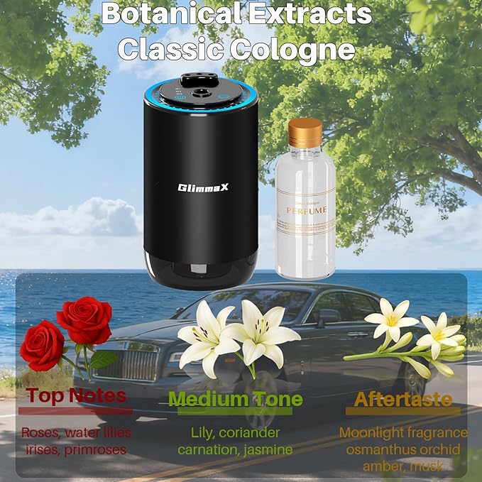 Smart Car Air Freshener Diffuser with Starry Sky Projection and 50ml Perfume, Auto On/Off Intelligent, 3 Adjustable Spray Modes Rechargeable Car Aroma Diffuser, Cologne