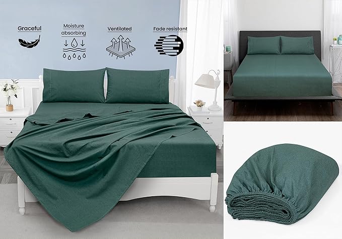 ROYALE LINENS 300 Thread Count 100% Long Staple Combed Cotton Textured Sheet Set - 3 Piece Twin Bed Sheets - 1 Fitted, 1 Flat & Pillow case -Soft Cool & Crisp Sheet Set (Twin, Textured Green)
