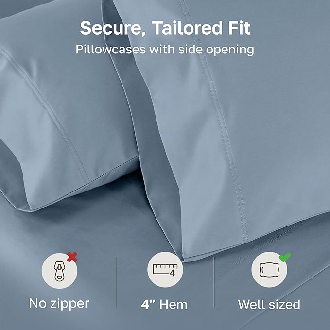 Heirloom Soft, Smooth & Thick Certified 800 Thread Count 100% Cotton Sateen, 2 Pillow Cases King Size, Fits King Pillows (Dusty Blue)