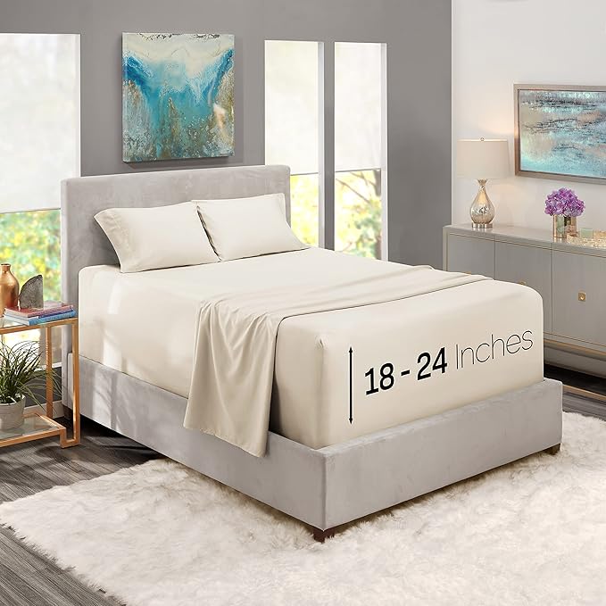 Nestl Full Size Sheet Set, 4 Piece Extra Deep Pocket (18-24 inches), Microfiber, Hotel Luxury, Soft, Breathable, Wrinkle-Free, Easy to Care, Off White