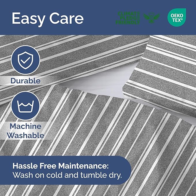 Duvet Cover Full Size Set - Extra Soft Full Duvet Cover 80" x 90" with 2 Pillow Shams - Hotel Luxury, Easy Care & Fade Free with Zipper Closures & Ties - All Season, Comfy & Breathable (Grey Stripes)