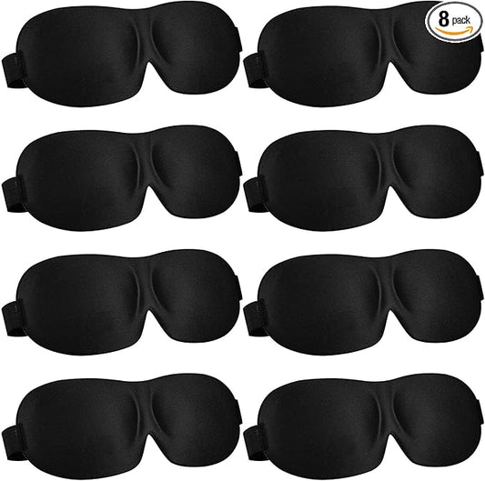 Bencailor 8 Pcs Sleep Mask for Side Sleeper 3D Eye Masks for Sleeping Blackout Eye Cover Shade Night Blindfold with Adjustable Strap for Women Men Sleeping Game Gifts(Medium,Black)