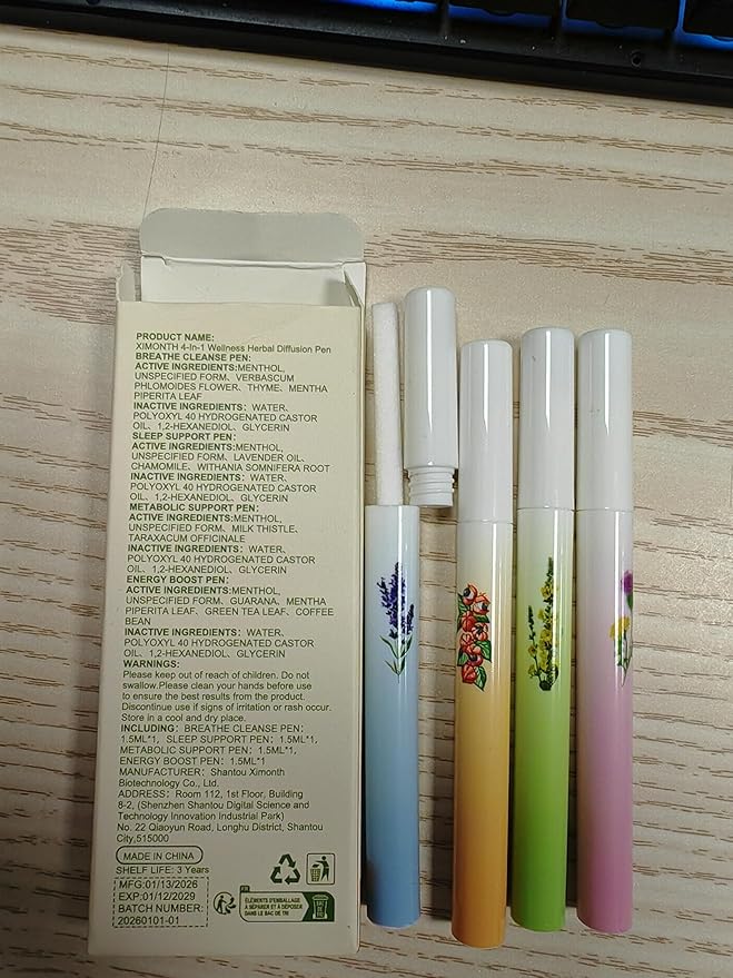 Mullein Herbal Diffuser Pen, Natural Aromatherapy Air Inhaler Stick with Mullein Thyme Mint, Four Aroma Variety Set,Air Freshening, Relaxed Feelings, Portable Pocket Size (4 Pack)