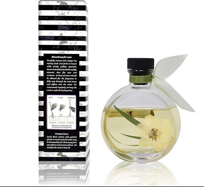 Reed Diffuser Set, Bamboo Jasmine Scented Oil Diffuser with Sticks, Home Fragrance Accessories for Bathroom Shelf Decor, Aroma Diffusers for Home or Office Desk, USA Made