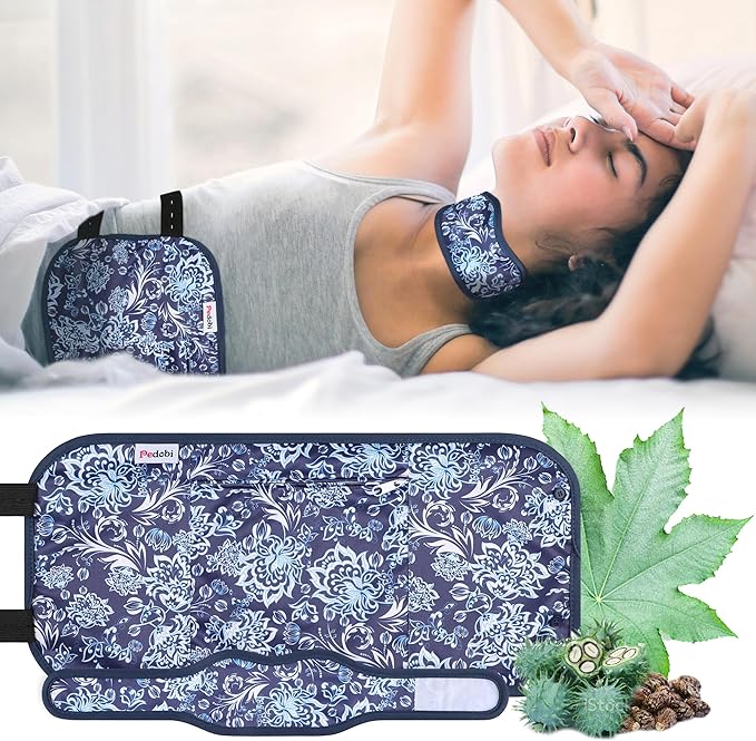 Reusable Castor Oil Pack Wrap for Liver Detox, Castor Oil Wrap for Stomach Less Mess, Elastic Strap Bamboo Cotton Machine Washable Anti Oil Leak 2pcs, Blue and White
