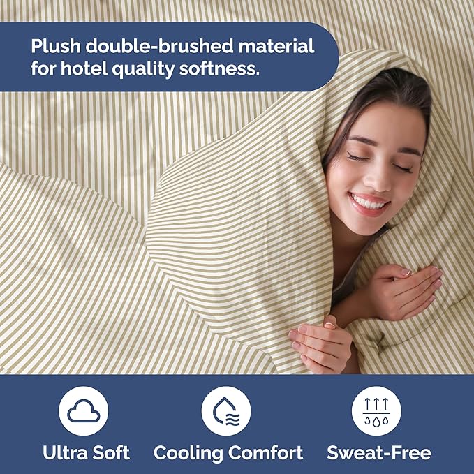 Duvet Cover King Size Set - Extra Soft King Duvet Cover 104" x 90" with 2 Pillow Shams - Hotel Luxury, Easy Care, Fade Free with Zipper Closures & Ties - All Season, Comfy & Breathable (Beige Stripes)