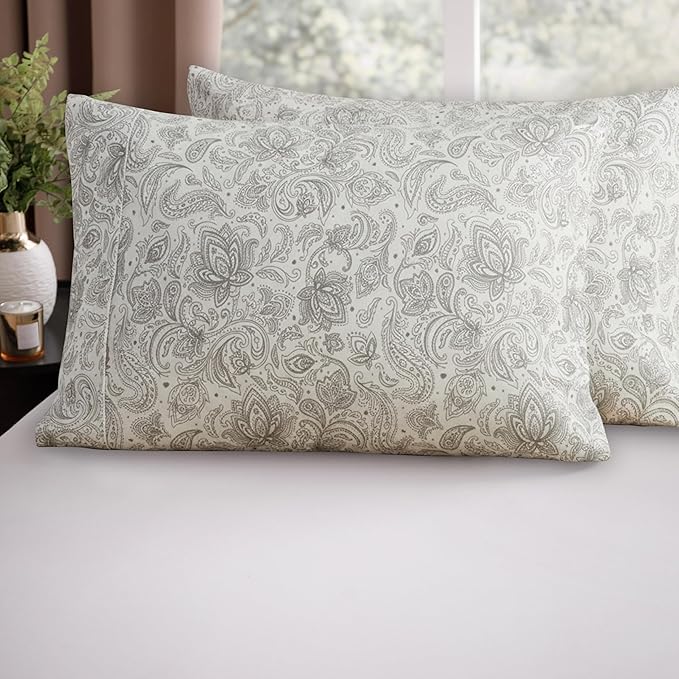 Elegant Comfort Luxury Ultra-Soft 2-Piece Pillowcase Set - 1500 Premium Hotel Quality Microfiber Double Brushed - Wrinkle Resistant, Standard/Queen, Paisley Pattern Gray