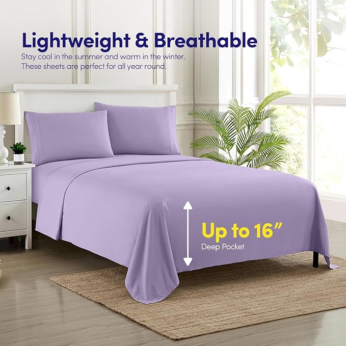 1500 Supreme Collection King Sheet Sets Lavender - Luxury Hotel Bed Sheets and Pillowcase Set for King Mattress - Extra Soft, Elastic Corner Straps, Deep Pocket Sheets, King Lavender