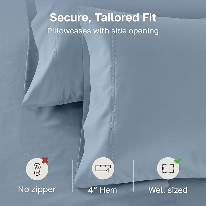 Luxuriously Soft Premium 600 Thread Count, 100% Cotton Set of 2 Cases, Crisp Standard Pillow Cases Set of 2 Fits Standard & Queen Pillows (Pastel Blue)