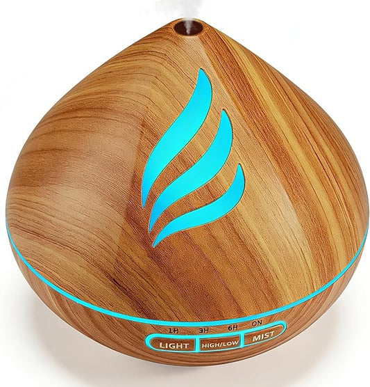 500ML Aroma Diffuser, 1H/3H/6H Timer & Continuous Mist, High/Low Mist Output, Quiet Humidifier for Bedroom Home Office