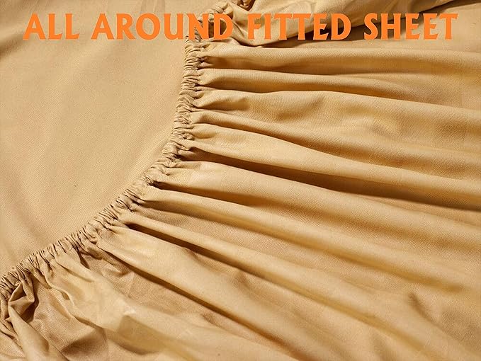 Elegant Comfort Best, Softest, Coziest 6-Piece Sheet Sets! - 1500 Premier Hotel Quality Luxurious Wrinkle Resistant 6-Piece Damask Stripe Bed Sheet Set, California King Camel/Gold