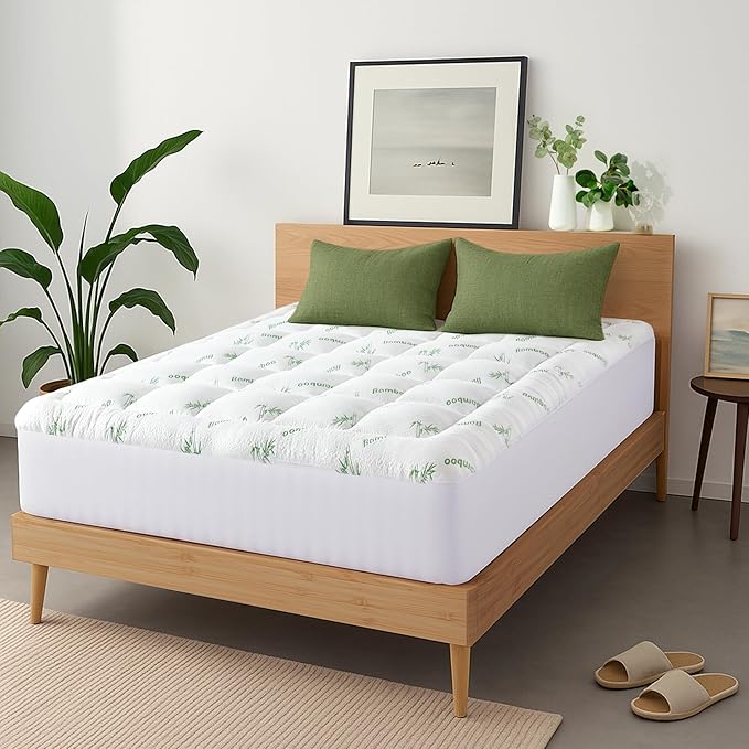 Niagara Sleep Solution Ultra Soft Full Size Mattress Topper - Viscose Made from Bamboo Pillow Top Mattress Pad for Back Pain Relief - Naturally Cooling for Hot Sleepers, Green