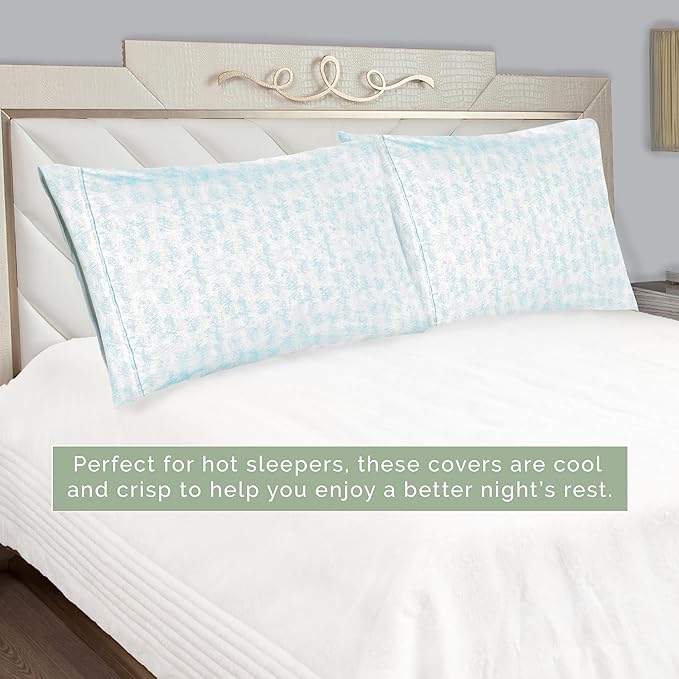 Elegant Comfort Ultra Soft Set of 2 Sea Waves Print Pillowcases - 1500 Premium Hotel Quality Microfiber, Soft and Smooth Envelope Closure 2-Piece Pillow Covers - King, Wave Aqua