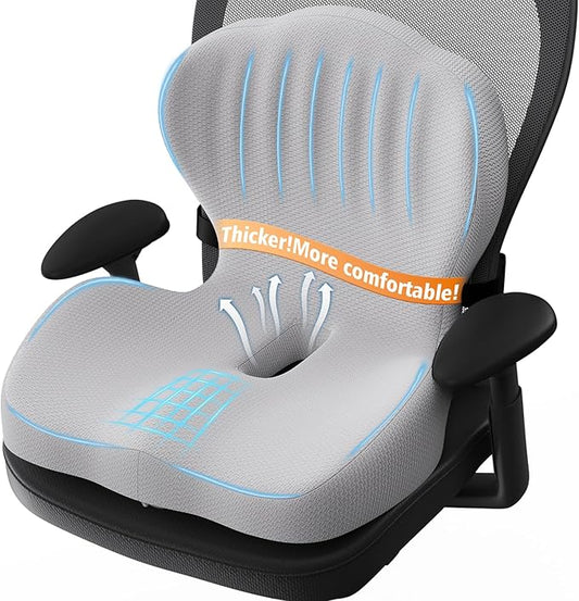 Benazcap Memory Foam Seat Cushion with Lumbar Support Pillow for Office Chair, Car & Gaming Seat, Wheelchair, Ergonomic Design for Sciatica & Tailbone Pressure Relief, Gray