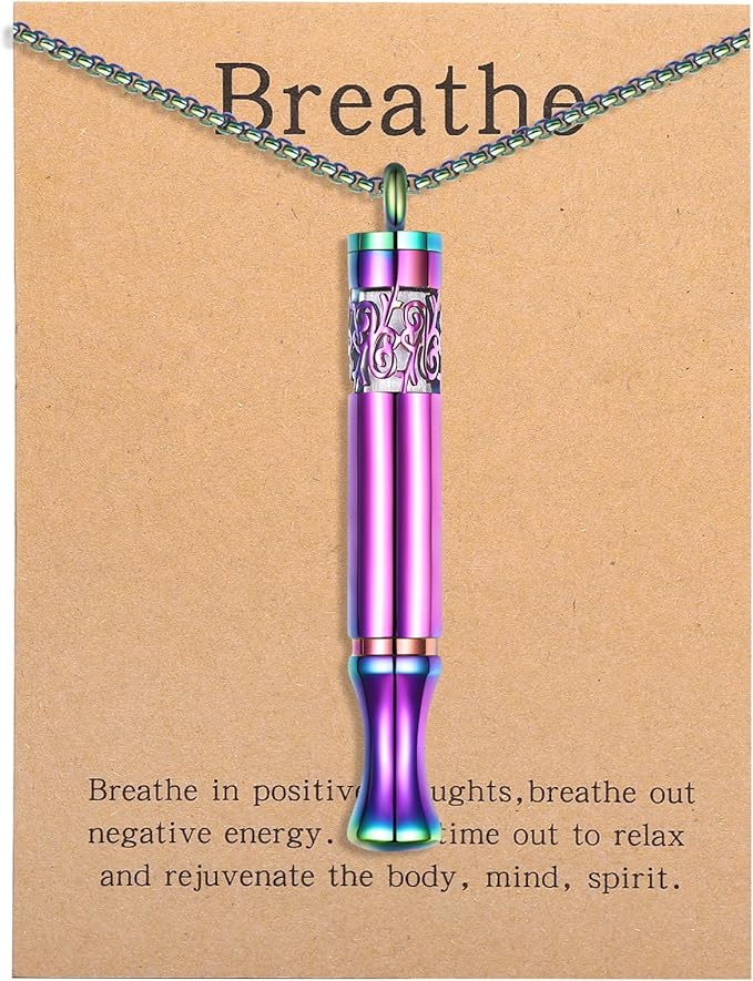 Anxiety Relief Pendant Mindfulness Breathing Necklace - Essential Oil Diffuser & Personal Inhaler Aromatherapy Necklaces for Women & Men (Rainbow)