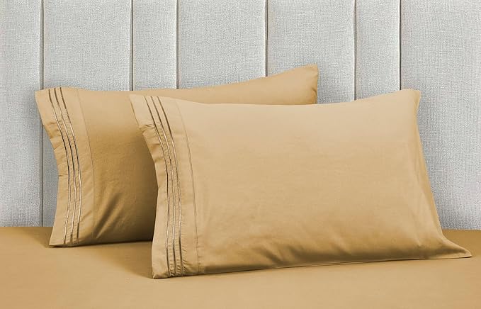 Mocassi Pillowcases 1800 Premium Hotel Quality - Easy Care, Smooth Weave, Wrinkle and Stain Resistant, Easy Slip-On, 2-Piece Set, Standard/Queen Pillowcase, Gold