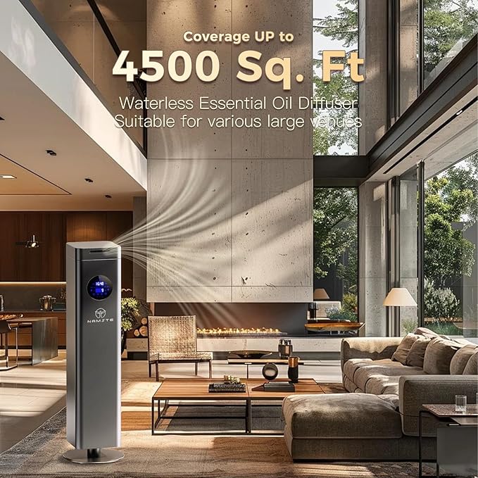 Waterless Diffuser 1500ml - Large 25in Essential Oil Diffuser - 4500 Sq. Ft Coverage, WiFi & APP & Touch Control, Hotel Collection Diffusers for Whole House,Office,Mall (Titanium Gray)