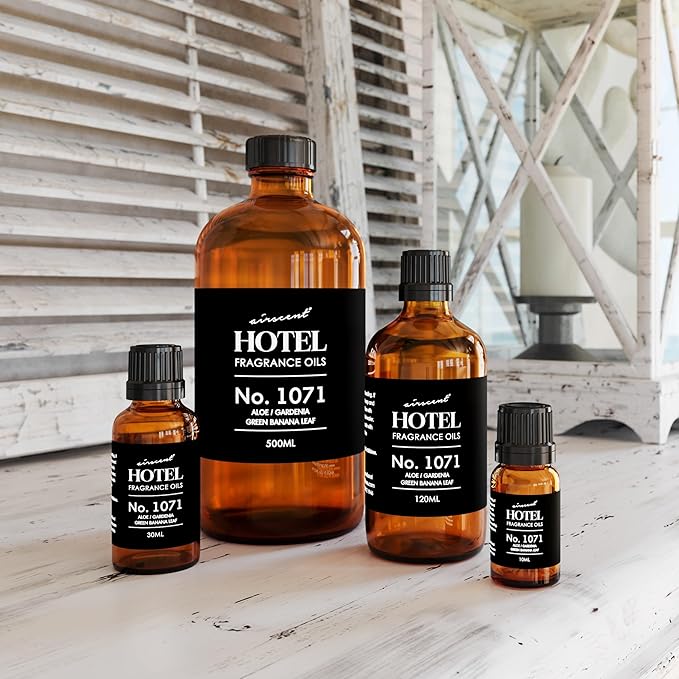 AirScent Hotel Diffuser Oil No. 1071 - Aloe, Gardenia, Green Banana Leaf - Premium Fragrance Oil for Ultrasonic and Waterless Diffusers and Crafting - 30 mL, 1 fl oz Glass Dropper Bottle