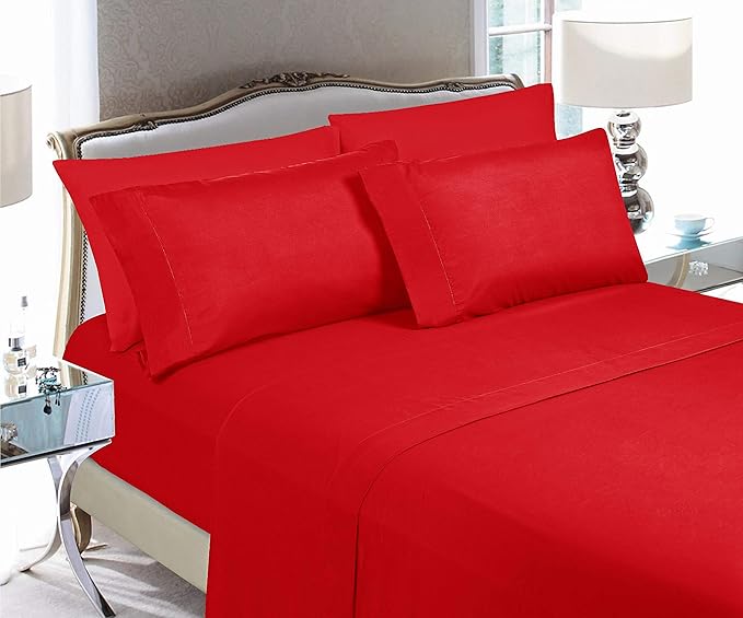 Elegant Comfort Luxury Soft Bed Sheets 1500 Premium Hotel Quality Microfiber Softness Wrinkle and Fade Resistant (6-Piece) Bedding Set, King, Candy Apple Red