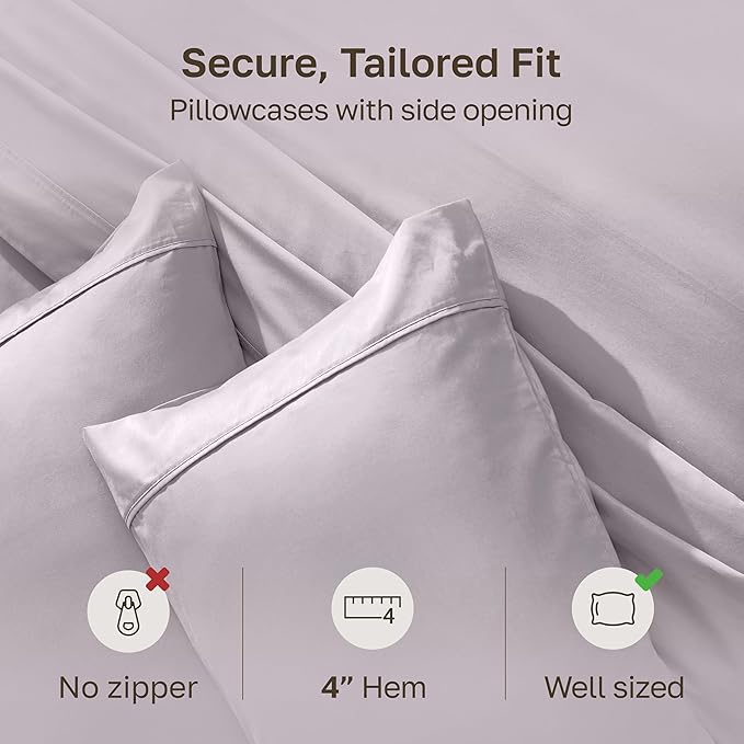 California Design Den King Size Pillowcase Set - 400 Thread Count, 100% Cotton Sateen, Set of 2 Pillow Covers, Soft and Breathable - Dusky Lavender Grey