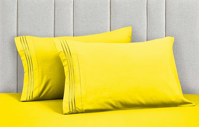 Mocassi Pillowcases 1800 Premium Hotel Quality - Easy Care, Smooth Weave, Wrinkle and Stain Resistant, Easy Slip-On, 2-Piece Set, Standard/Queen Pillowcase, Yellow