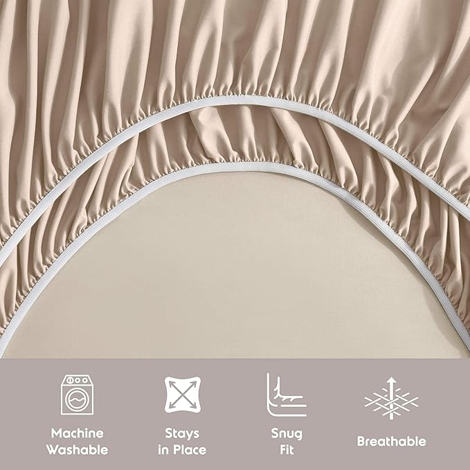 Nestl Extra Deep Twin Sheet Set - 4 Piece Breathable & Cooling Sheets - Hotel Luxury Bedding Set w/18-24 Inch Deep Pockets - Easy & Secure Fit - Super Soft, Wrinkle Free & Comfy - Beige Cream