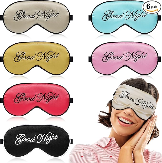Syhood 6 Pieces Silk Sleep Eye Cover Masks Satin Eye Mask Soft Blindfold Sleeping Mask Adjustable Strap Blinder Night Eyeshade Cover for Women Men Night Travel Nap(Multicolor)