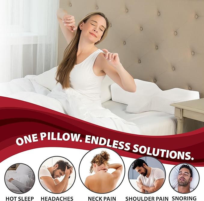 Therapeutica Cervical Orthopedic Foam Pillow - Neck Support Pillow for Side & Back Sleepers - Ergonomic Pillow for Neck Support, Relief, & Spinal Alignment – Large Size, Firm, White