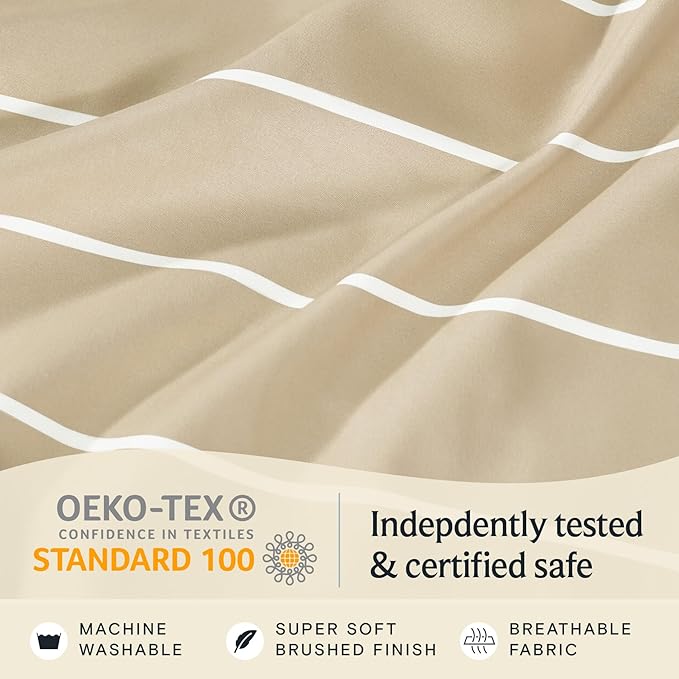 LuxClub 4 PC King Size Sheet Set, Breathable Luxury Bed Sheets, Deep Pockets 18" Wrinkle Free Cooling Machine Washable Hotel Bedding (Striped Cream)