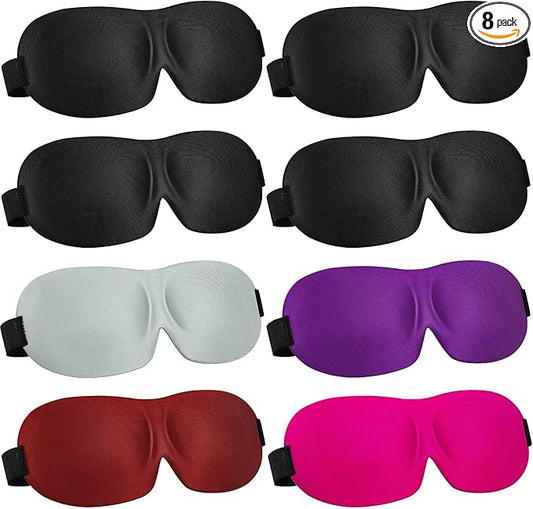 Bencailor 8 Pcs Sleep Mask for Side Sleeper 3D Eye Masks for Sleeping Blackout Eye Cover Shade Night Blindfold with Adjustable Strap for Women Men Sleeping Game Gifts(Medium,Classic Colors)