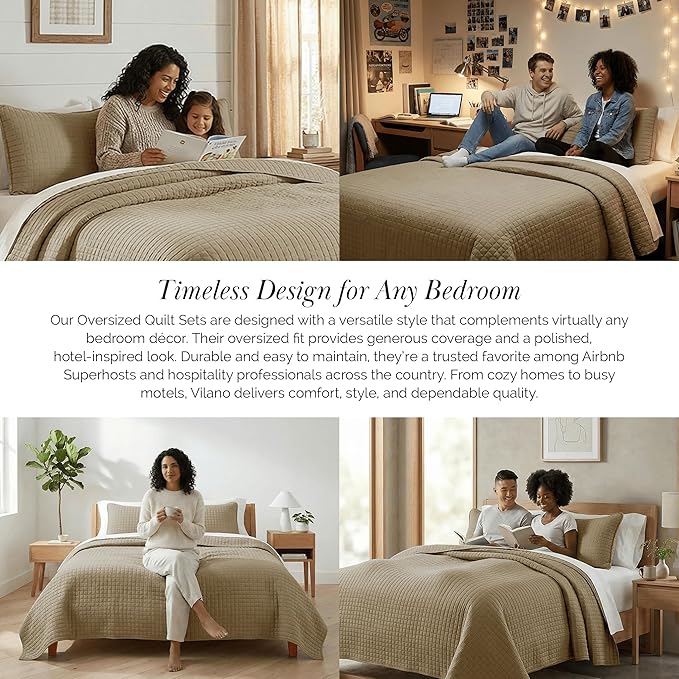 Southshore Fine Living, Inc. Oversized King Quilt Bedding Set, Taupe Quilt California King Size Bedspread with 2 Matching Pillow Shams, Microfiber Quilts, Soft & Cozy Bedding Coverlet, Taupe Quilts