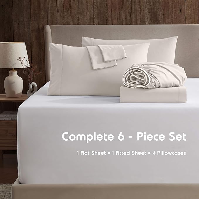 Nestl Extra Deep Cal King Sheet Set - 6 Piece Breathable & Cooling Sheets - Hotel Luxury Bedding Set w/18-24 Inch Deep Pockets - Easy & Secure Fit - Super Soft, Wrinkle Free & Comfy - Linen