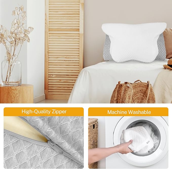 Contour Memory Foam Pillow, Cervical Pillow for Neck Pain Relief, Ergonomic Pillow for Sleeping, Orthopedic Neck Pillow with Washable Cover, Bed Pillows for Side, Back, Stomach Sleepers