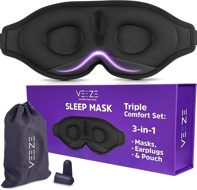 VEEZE Sleep Mask for Sleep - Sleeping Mask with Nose Flap - Soft Eye Mask for Sleep Adjustable Elastic Strap - Sleep Masks for Women & Men - Eye Covers for Sleeping - Blackout Eye Mask for Sleeping