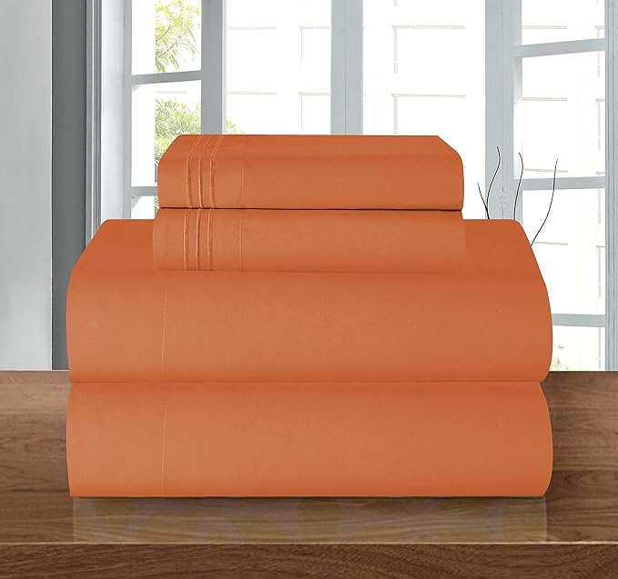 Elegant Comfort Luxury 1500 Premium Hotel Quality Microfiber 4-Piece Sheet Set - Wrinkle Resistant, All Around Elastic Fitted Sheet, Deep Pocket up to 16", Twin/Twin XL, Coral