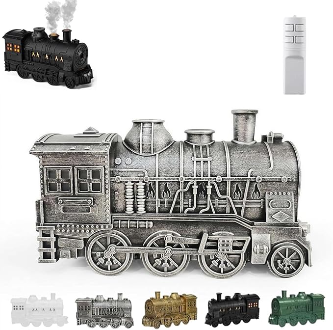 300ml Vintage Steam Train Aromatherapy Essential Oil Diffuser with Dual-Color LED Light, Train Oil Diffuser, 2 Mist Modes, Auto Shut-Off, Ultra-Quiet Humidifier for Home, Office (Silver,Colorful)