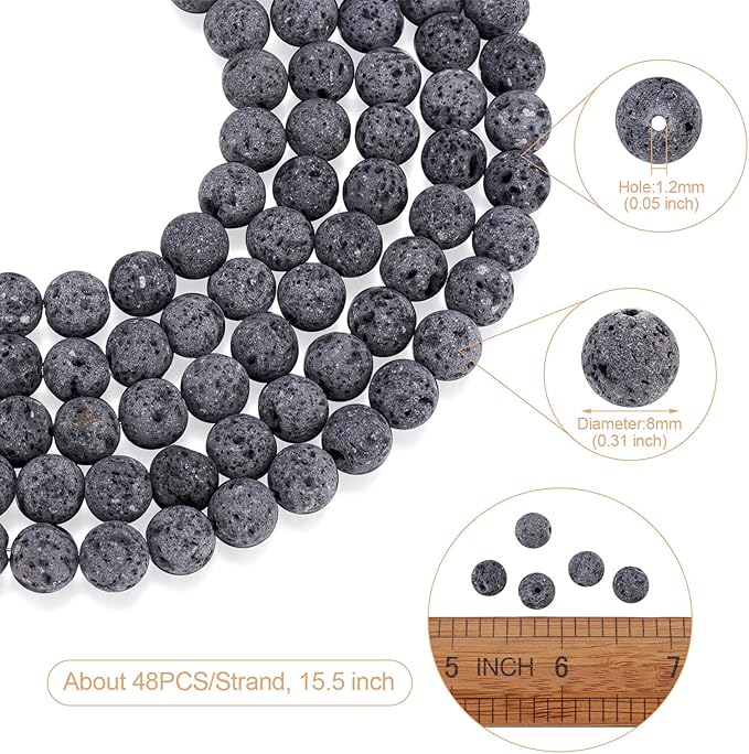 Craftdady 8mm Unwaxed Natural Lava Stone Beads 460Pcs Round Volcanic Rock Gemstone Loose Beads Energy Healing Chakra Beads for Jewelry Craft Essential Oil Bracelet
