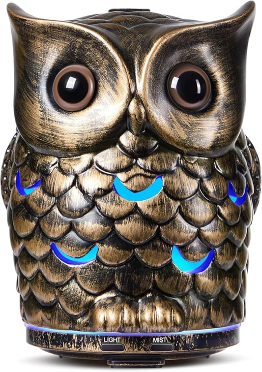 Alieye Ceramic Essential Oil Diffuser, 200ML Handcrafted Ceramic Owl Ultrasonic Cool Mist Aromatherapy Humidifier with 7 Colors LED Waterless Auto Shut Off for Home Office Yoga, Gifts for Mom, Brown