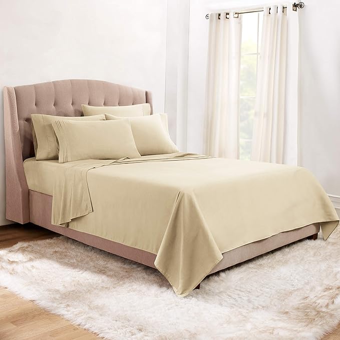 Clara Clark Queen Sheets, 6 Piece Set - Hotel Luxury Sheets for Queen Size Bed, Super Soft Bedding Set, Beige Cream