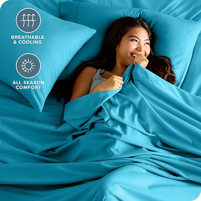 Bare Home Full Sheet Set - 1800 Ultra-Soft Microfiber Full Bed Sheets - Double Brushed - Deep Pockets - Easy Fit - 4 Piece Set - Bedding Sheets & Pillowcases (Full, Aqua)