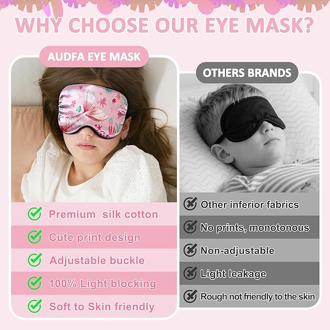 2 Pcs Sleep Mask for Kids,Cute Blackout Kid Eye Mask, Girls Eye mask for Kids Teen,Unicorn Sleep Mask with Adjustable Strap for Home Party Children's Travel Soft Eye Cover Blindfold (Unicorn + Ocean)