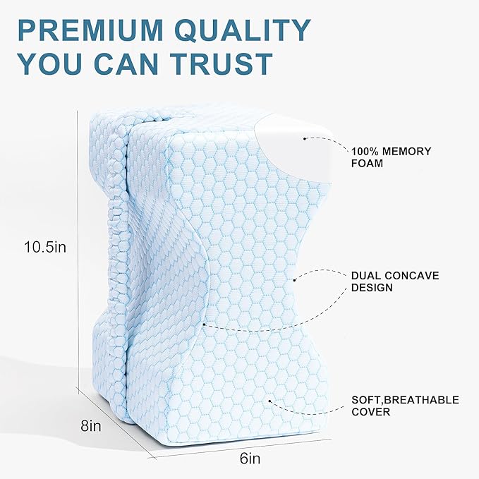 UJPFEO Knee Pillow for Side Sleepers, Leg Pillow for Sciatica, Back, HIPS, Knees, Joints Pain Relief,Pillows for Between Legs While Sleeping Spine Alignment Support & Relieves Pressure,Cooling White