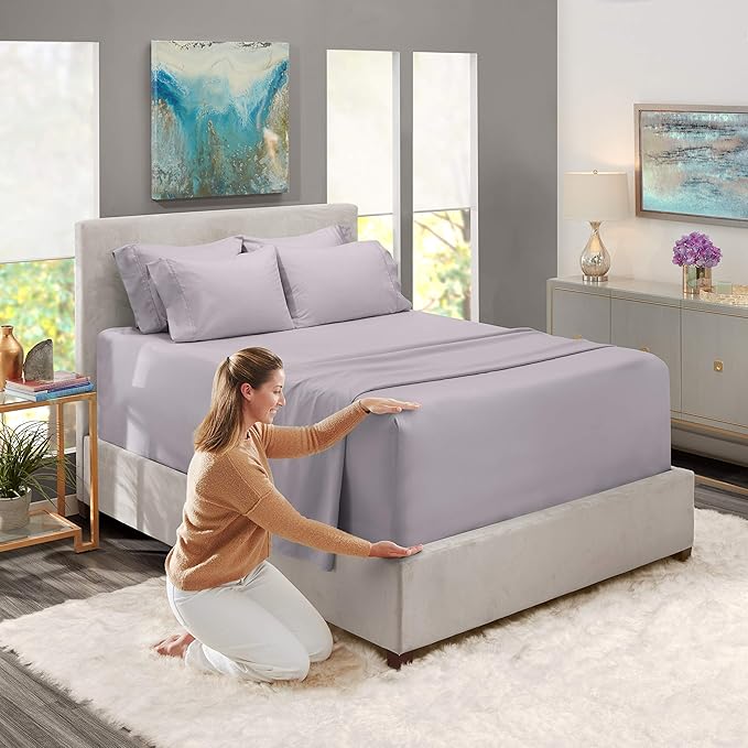 Hearth & Harbor Extra Deep Pocket Sheets - Fits Mattress 18-24 Inches Deep - Extra Deep Pocket Twin Sheets Sets - 4 Piece Twin Size - Light Lavender