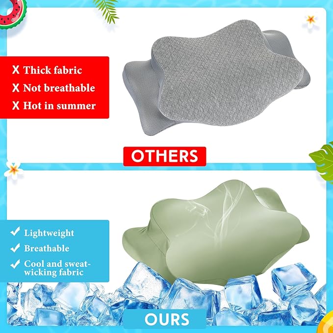 Hahafelt Cooling Cervical Neck Pillowcase Cover (Only Pillow Case) Ergonomic Pillowcase with Zipper Breathable Contour Pillow Cover for Side Back Stomach Sleepers(Saga Green,Queen Size)